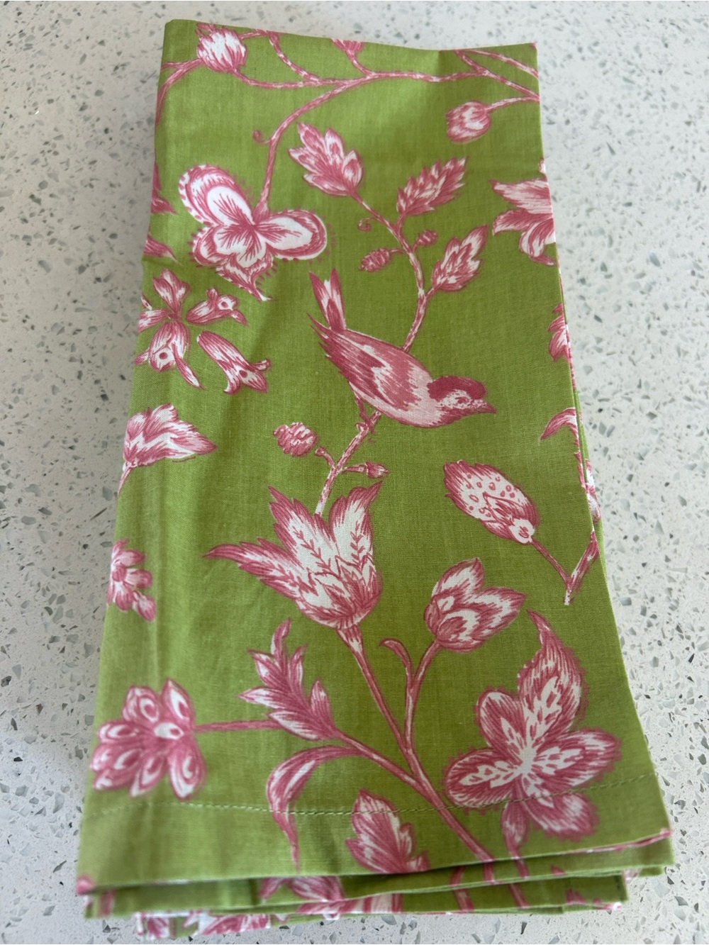 6-Williams Sonoma Vintage inspired floral bird toile 2-tone napkins.20x20